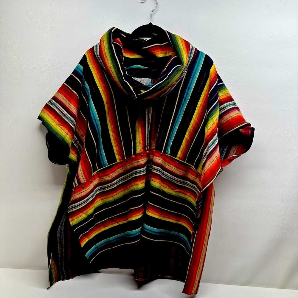 Silverado Womens Stripped Multicolor Tunic Sarape Top One Size